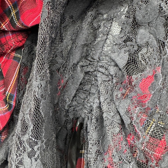 Spin Doctor Gothic Punk Tartan Skirt size S Red Black Y2K Ribbons Bows Corset - Picture 9 of 15